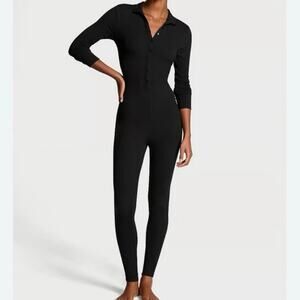Victoria’s Secret Black Thermal Button Front One Piece Jumpsuit Women’s S